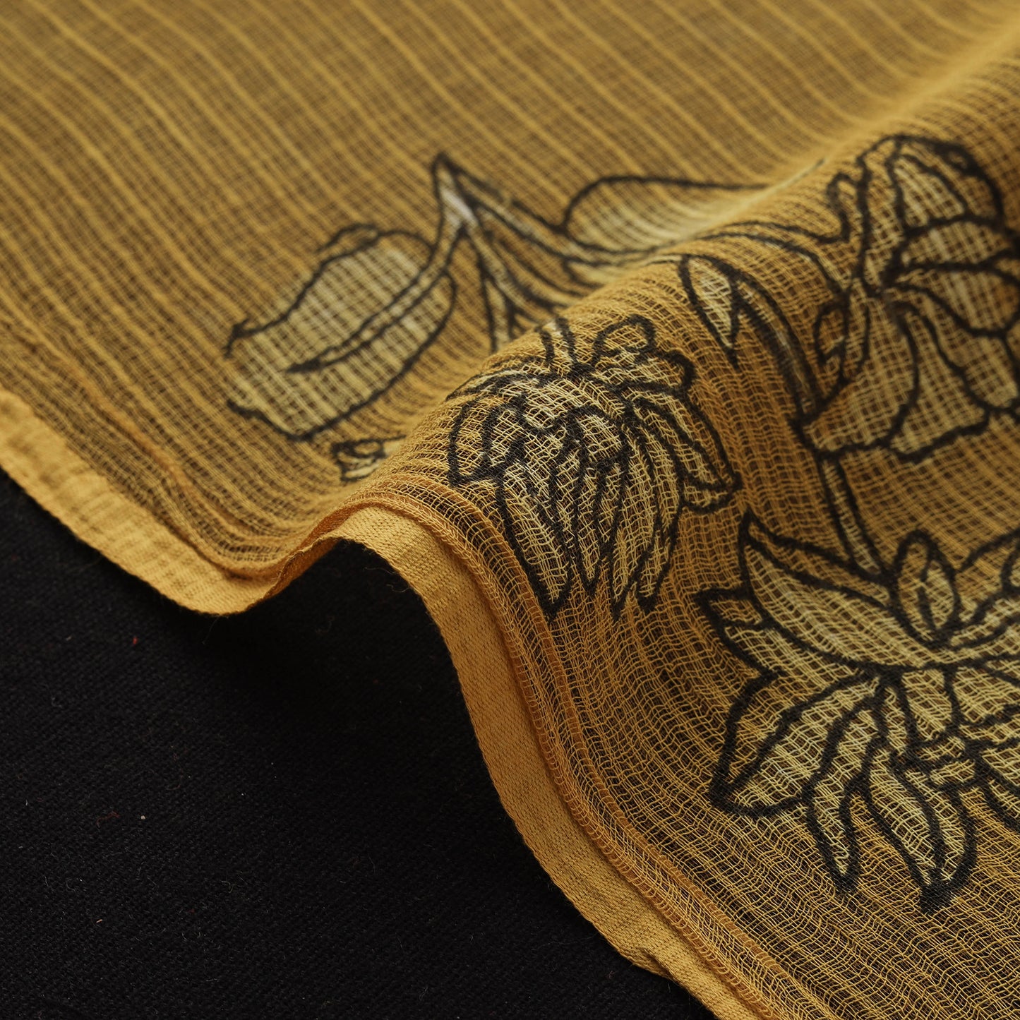 Yellow - Akola Hand Block Print Kota Doria Cotton Fabric 48