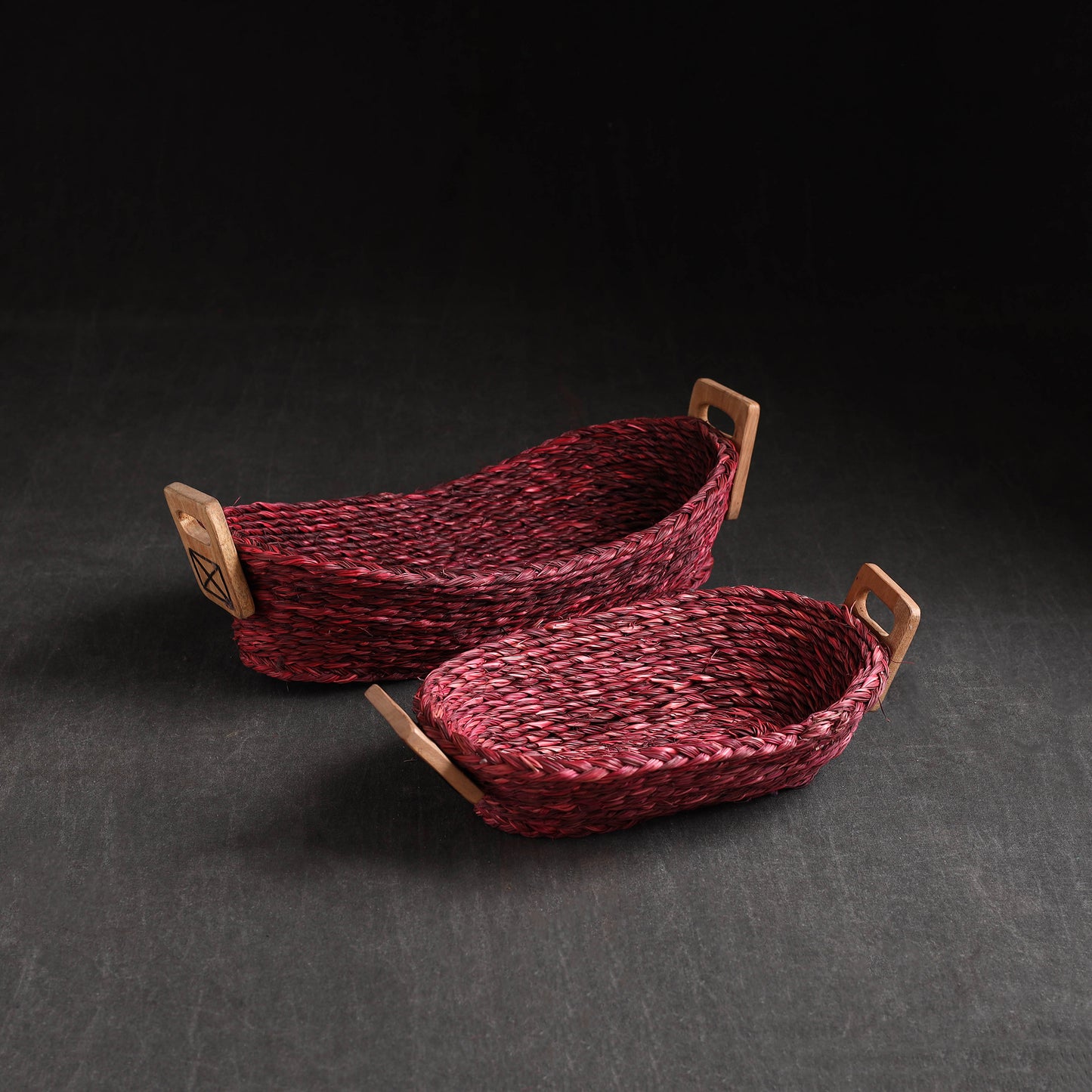 Maroon - Kadam Haat Handmade Sabai Grass Bread Basket (Set of 2)