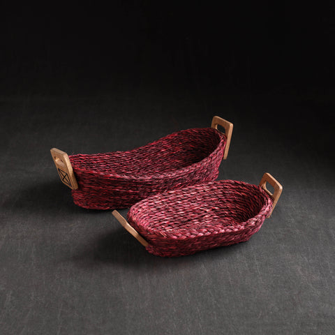 Maroon - Kadam Haat Handmade Sabai Grass Bread Basket (Set of 2)