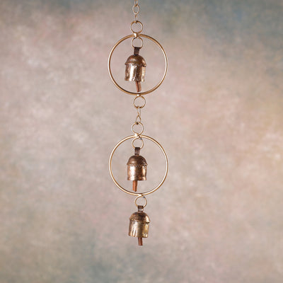 Kutch Copper Coated 3 Bell Double Round Chimes