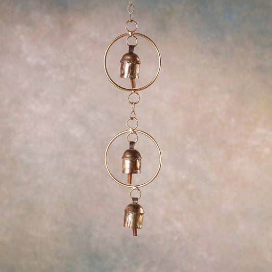 Kutch Copper Coated 3 Bell Double Round Chimes