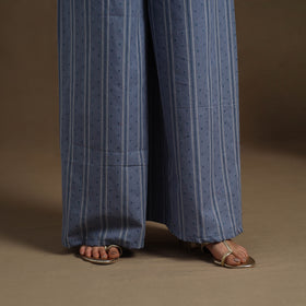  Cotton Blue Flared Jacquard Palazzo
