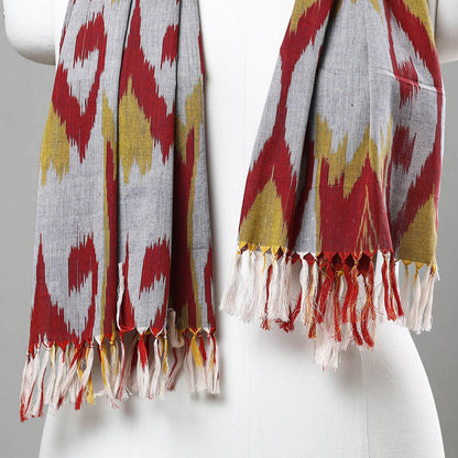 Multicolor - Pochampally Central Asian Ikat Handloom Cotton Stole with Tassels 07