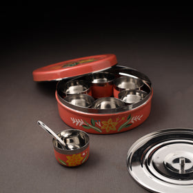 Floral Handpainted Enamelware Stainless Steel Masala Box (7 x 7 in) 13
