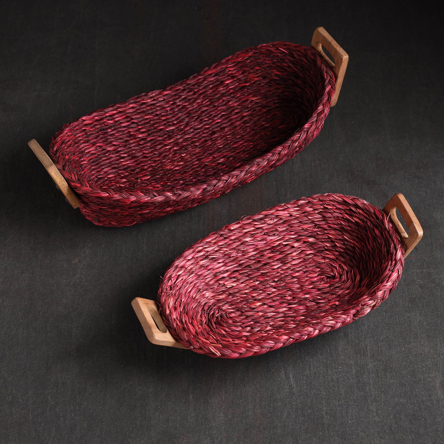 Maroon - Kadam Haat Handmade Sabai Grass Bread Basket (Set of 2)