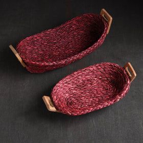Maroon - Kadam Haat Handmade Sabai Grass Bread Basket (Set of 2)