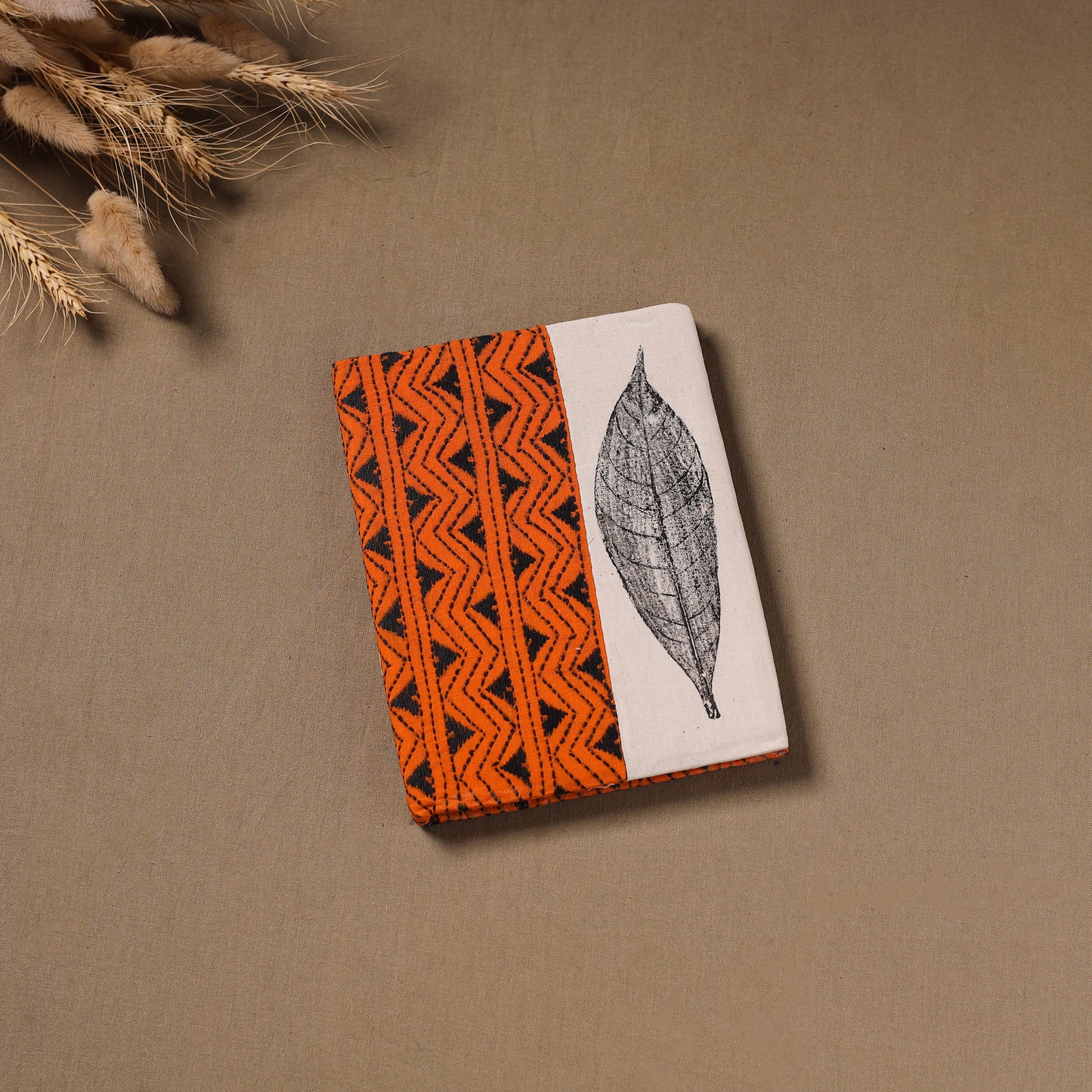 Multi colour - Handmade Paper Notebook with Eco Leaf Print Kantha Work 07