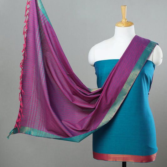 Blue - 3pc Dharwad Cotton Suit Material Set 16