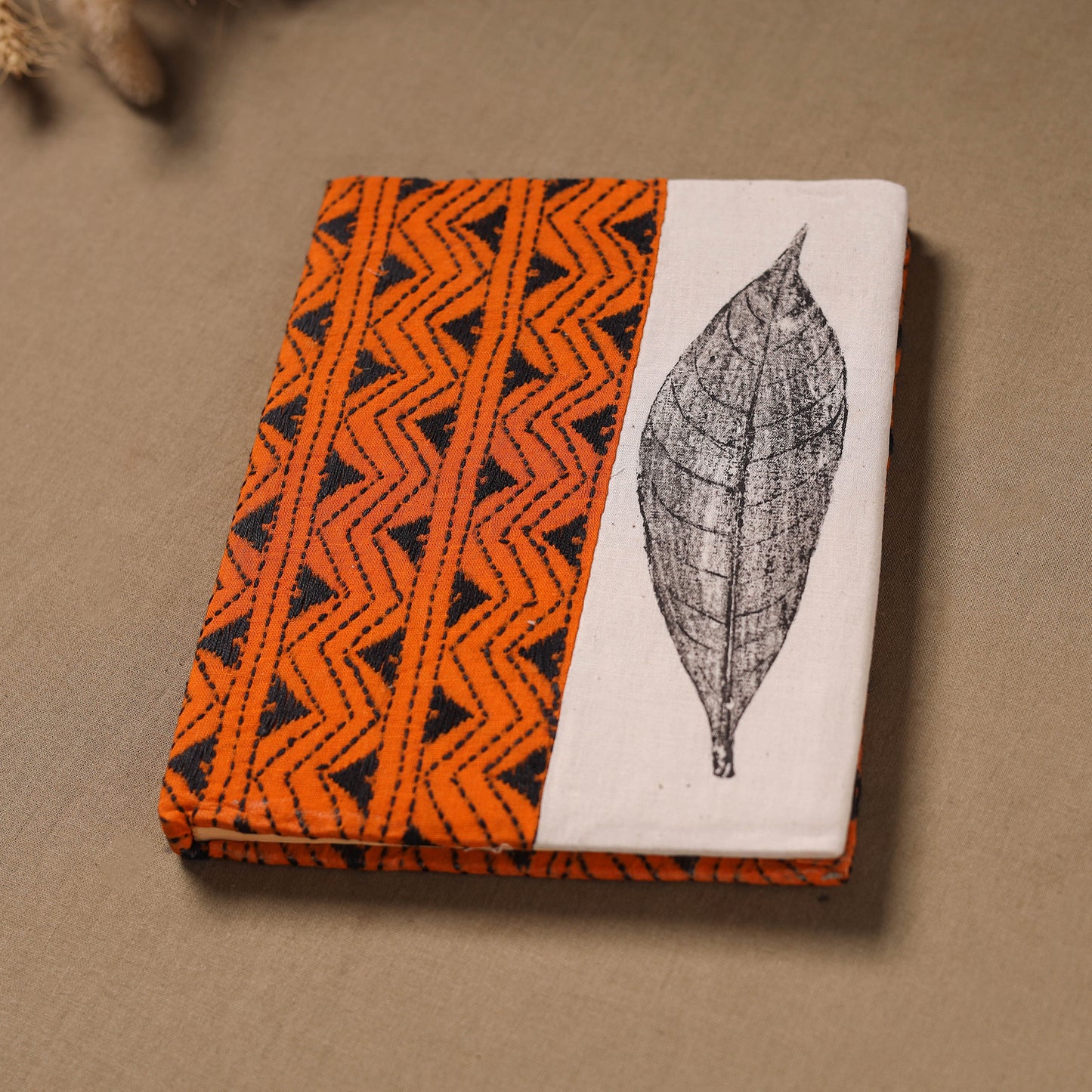 Multi colour - Handmade Paper Notebook with Eco Leaf Print Kantha Work 07