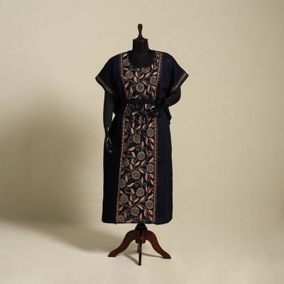 Black Bengal Kantha Hand Embroidery Cotton Kaftan (Long) 
