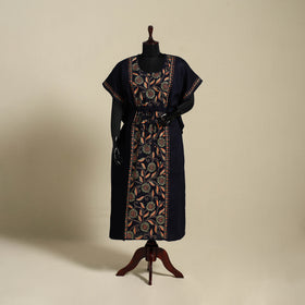 Black Bengal Kantha Hand Embroidery Cotton Kaftan (Long) 