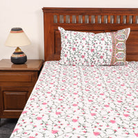 White - Pure Cotton Double Sanganeri Print Bed Cover Set 32