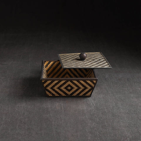 brown - Kadam Haat Handmade Bamboo Fruit Basket with Lid (Black)