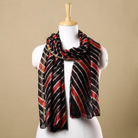 Black - Leheriya Tie-Dye Chanderi Silk Handloom Stole with Zari Border 50