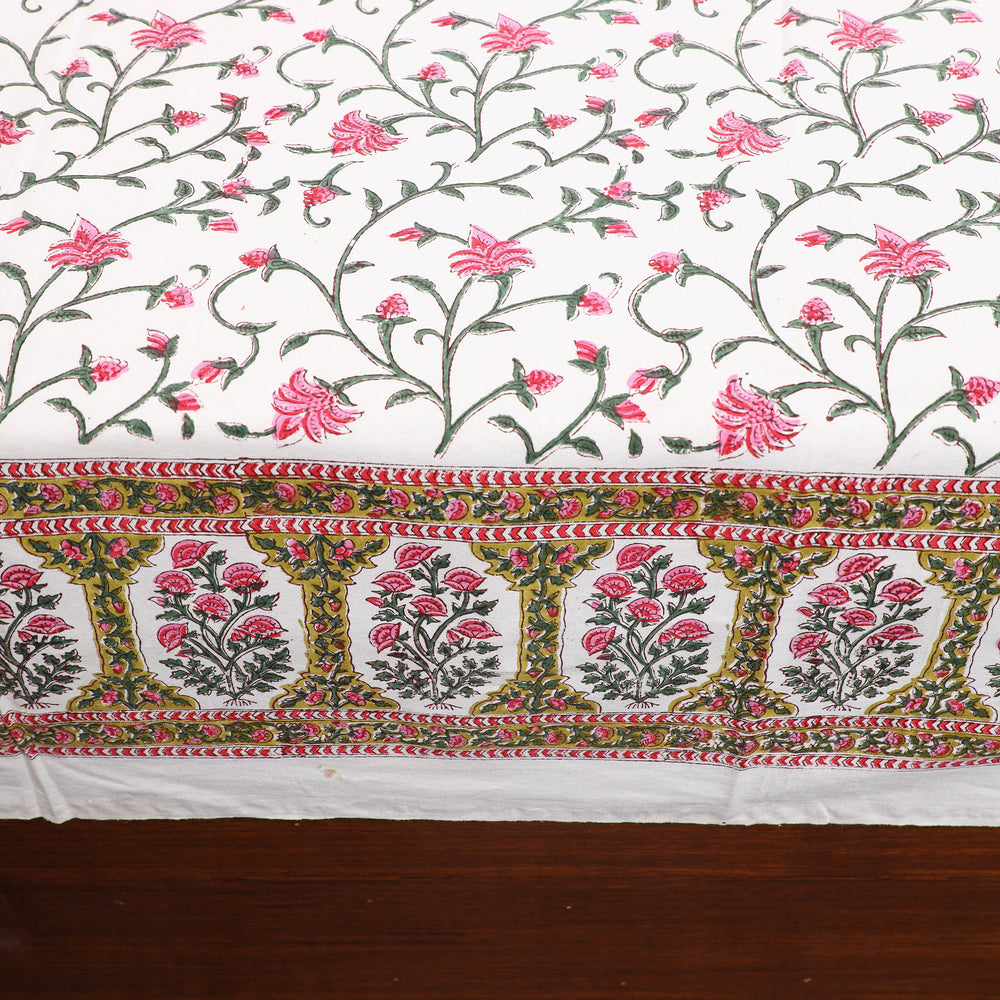 White - Pure Cotton Double Sanganeri Print Bed Cover Set 32