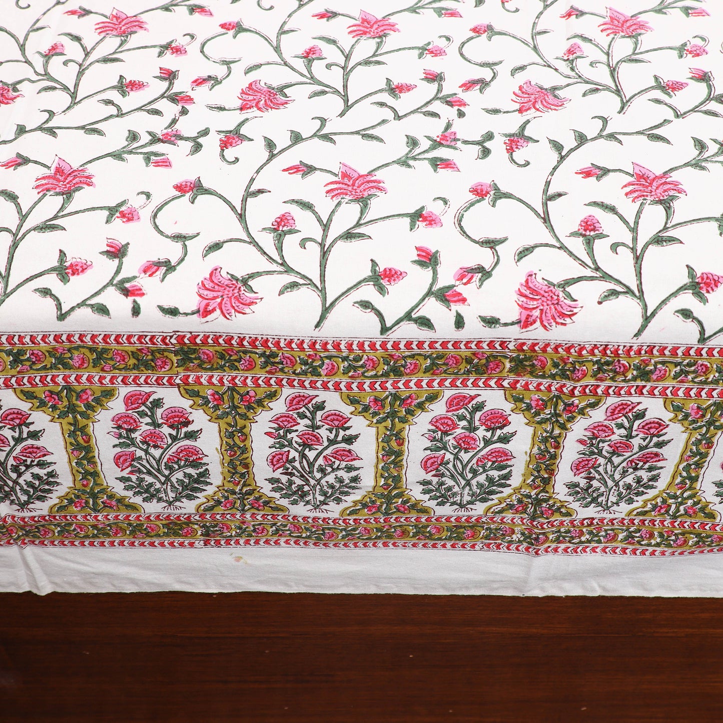 White - Pure Cotton Double Sanganeri Print Bed Cover Set 32