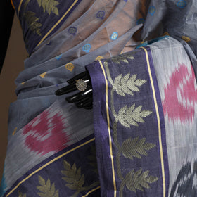 Grey - bengali tant saree with matching jewellery & blouse