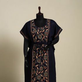 Black Bengal Kantha Hand Embroidery Cotton Kaftan (Long) 