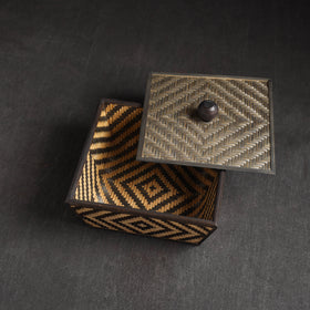 brown - Kadam Haat Handmade Bamboo Fruit Basket with Lid (Black)