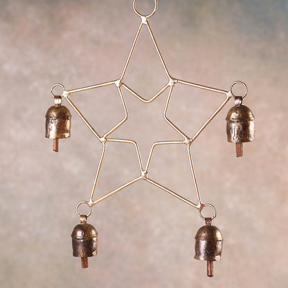 Kutch Copper Coated 4 Bells Double Star Chimes