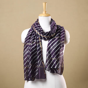 Purple - Leheriya Tie-Dye Chanderi Silk Handloom Stole with Zari Border 51