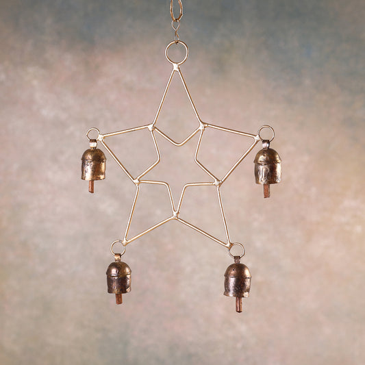 Kutch Copper Coated 4 Bells Double Star Chimes
