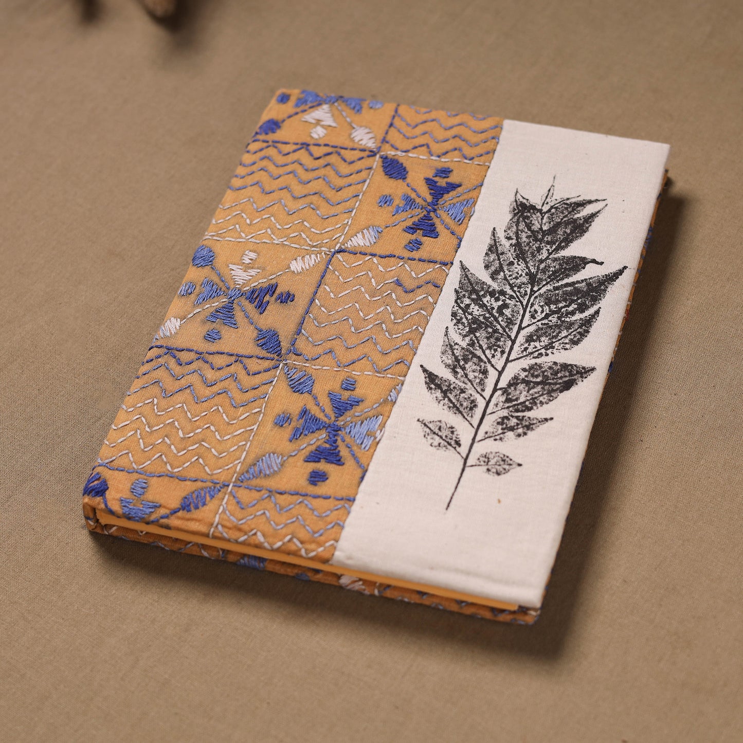 Multi colour - handmade Paper Notebook with Eco Leaf Print Kantha Work 08