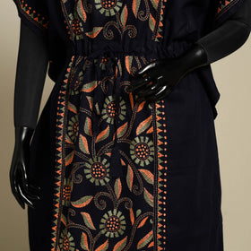Black Bengal Kantha Hand Embroidery Cotton Kaftan (Long) 