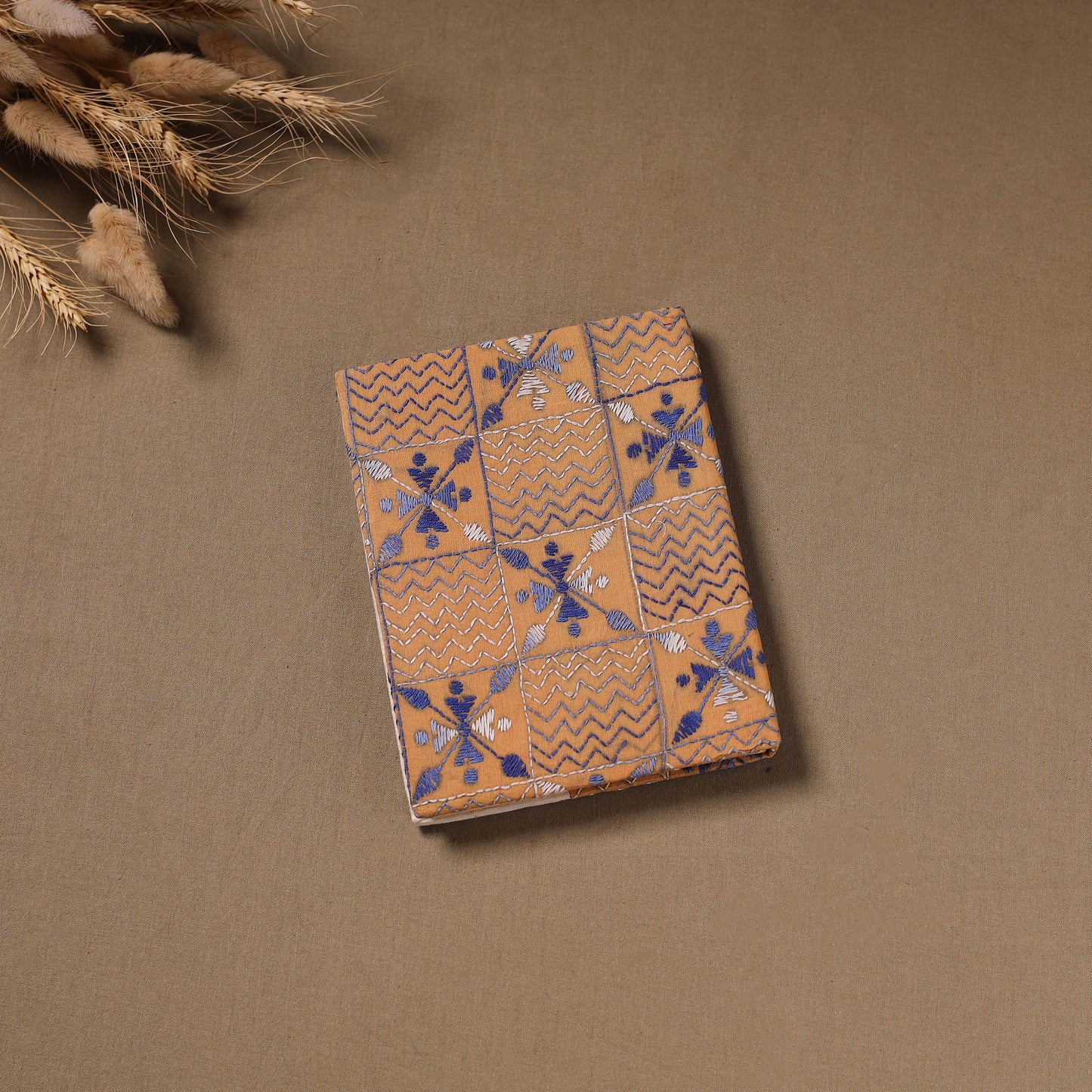Multi colour - handmade Paper Notebook with Eco Leaf Print Kantha Work 08