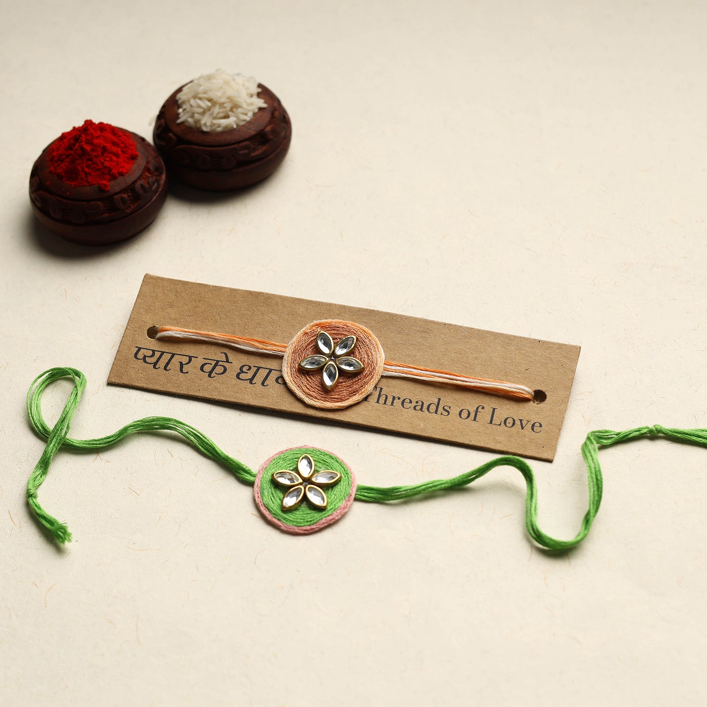 Handmade Kundan Work Rakhi (Assorted Set of 2)