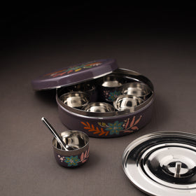 Floral Handpainted Enamelware Stainless Steel Masala Box (7 x 7 in) 15