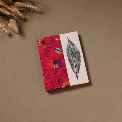 Pink - Handmade Paper Notebook with Eco Leaf Print Kantha Work 09
