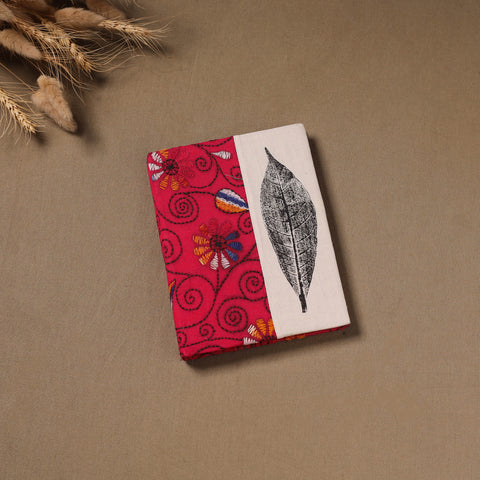 Pink - Handmade Paper Notebook with Eco Leaf Print Kantha Work 09
