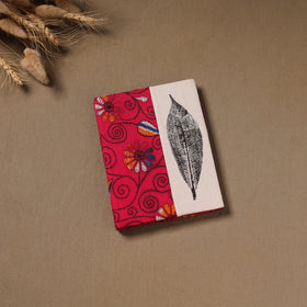 Pink - Handmade Paper Notebook with Eco Leaf Print Kantha Work 09