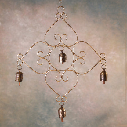 Kutch Copper Coated 4 Bell 4 Hearts Hanging