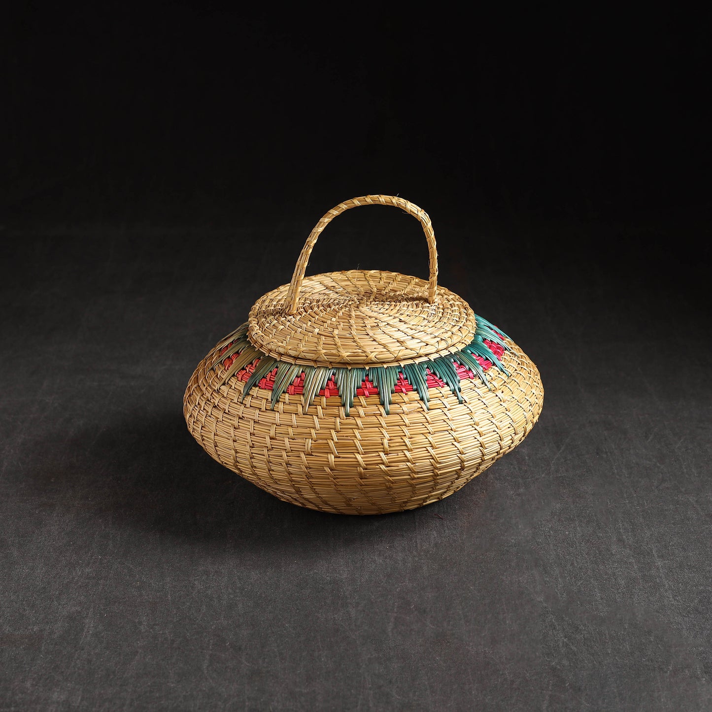 Beige - Handmade Sikki Grass Multipurpose Basket with Lid (Big)