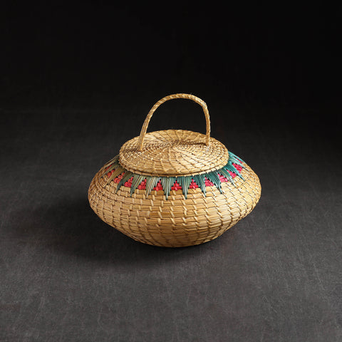 Beige - Handmade Sikki Grass Multipurpose Basket with Lid (Big)