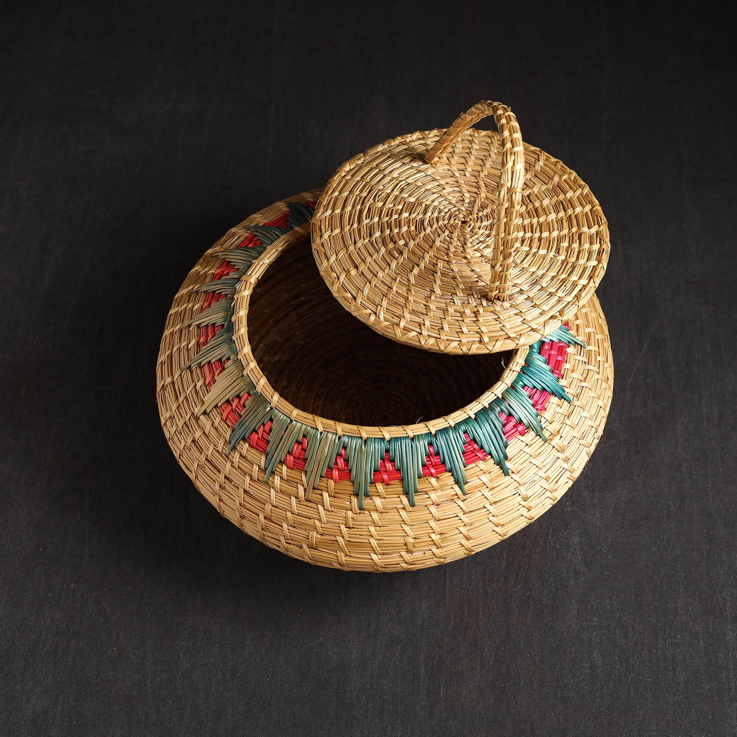 Beige - Handmade Sikki Grass Multipurpose Basket with Lid (Big)