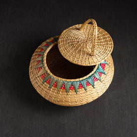 Beige - Handmade Sikki Grass Multipurpose Basket with Lid (Big)