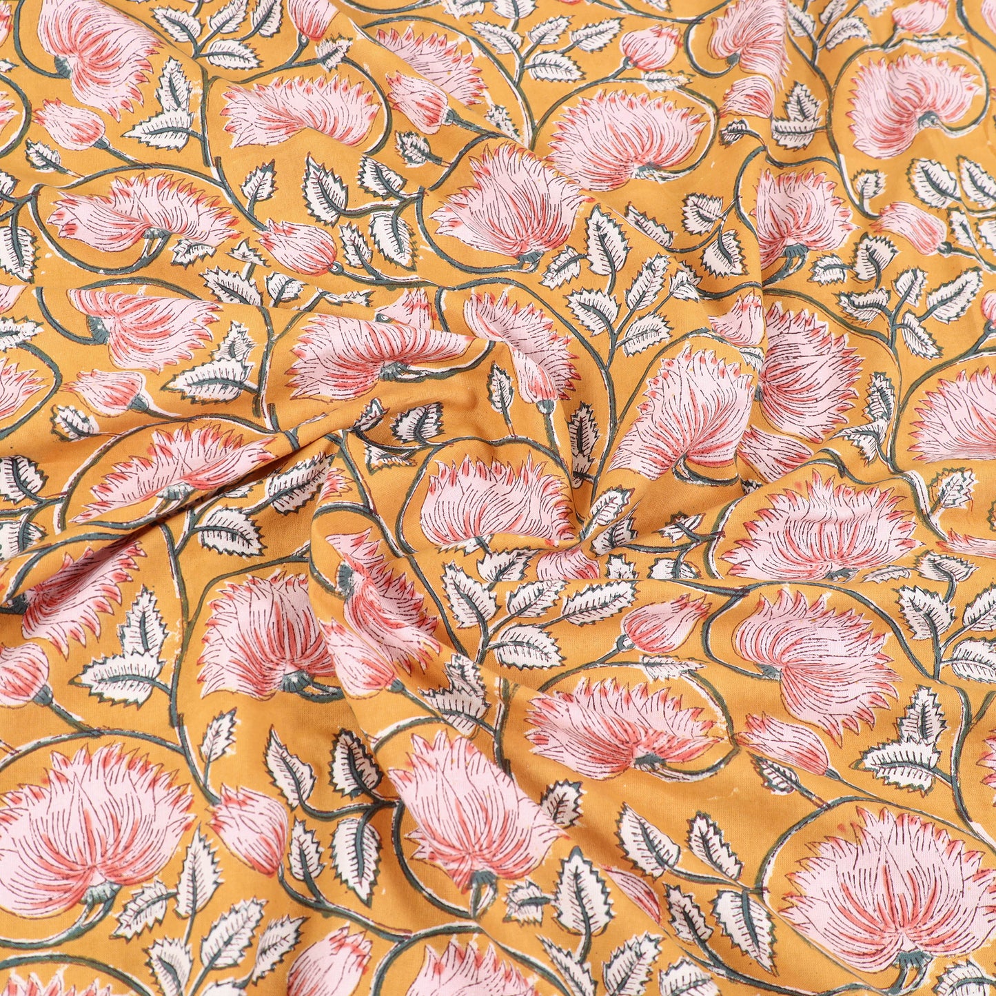 Orange - Pure Cotton Double Sanganeri Print Bed Cover Set 33