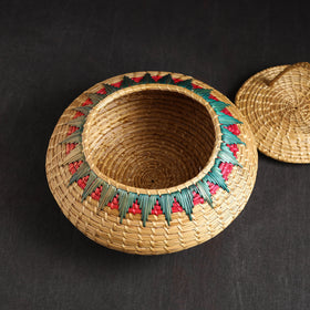 Beige - Handmade Sikki Grass Multipurpose Basket with Lid (Big)