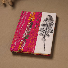 Pink - Handmade Paper Notebook with Eco Leaf Print Kantha Work 10