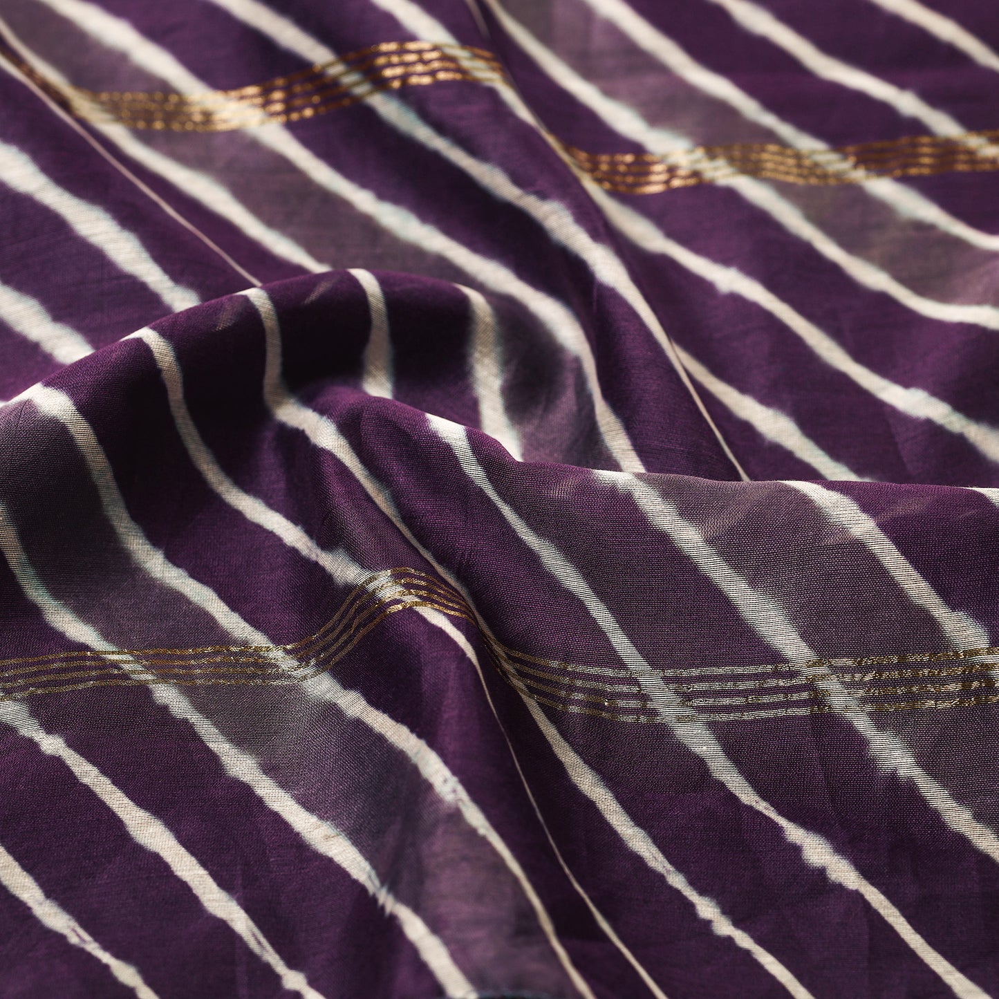 Purple - Leheriya Tie-Dye Chanderi Silk Handloom Stole with Zari Border 51