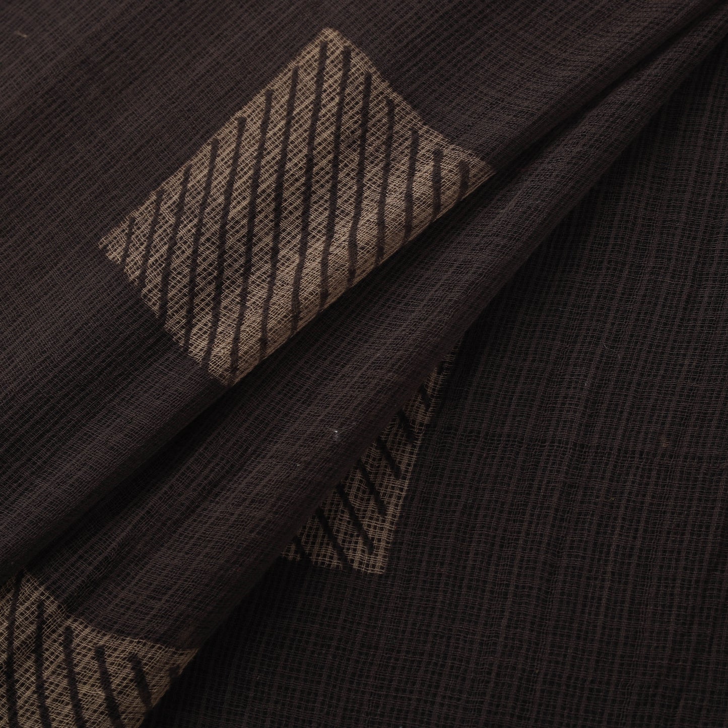 Brown - Akola Hand Block Print Kota Doria Cotton Fabric 01
