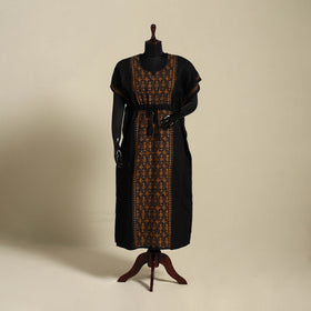 Black - bengal kantha hand embroidery cotton kaftan (long)