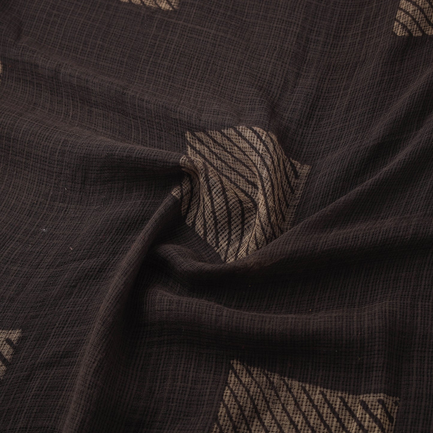 Brown - Akola Hand Block Print Kota Doria Cotton Fabric 01