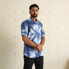 Blue - half sleeve tie & dye cotton men shibori shirt 10