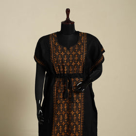 Black - bengal kantha hand embroidery cotton kaftan (long)