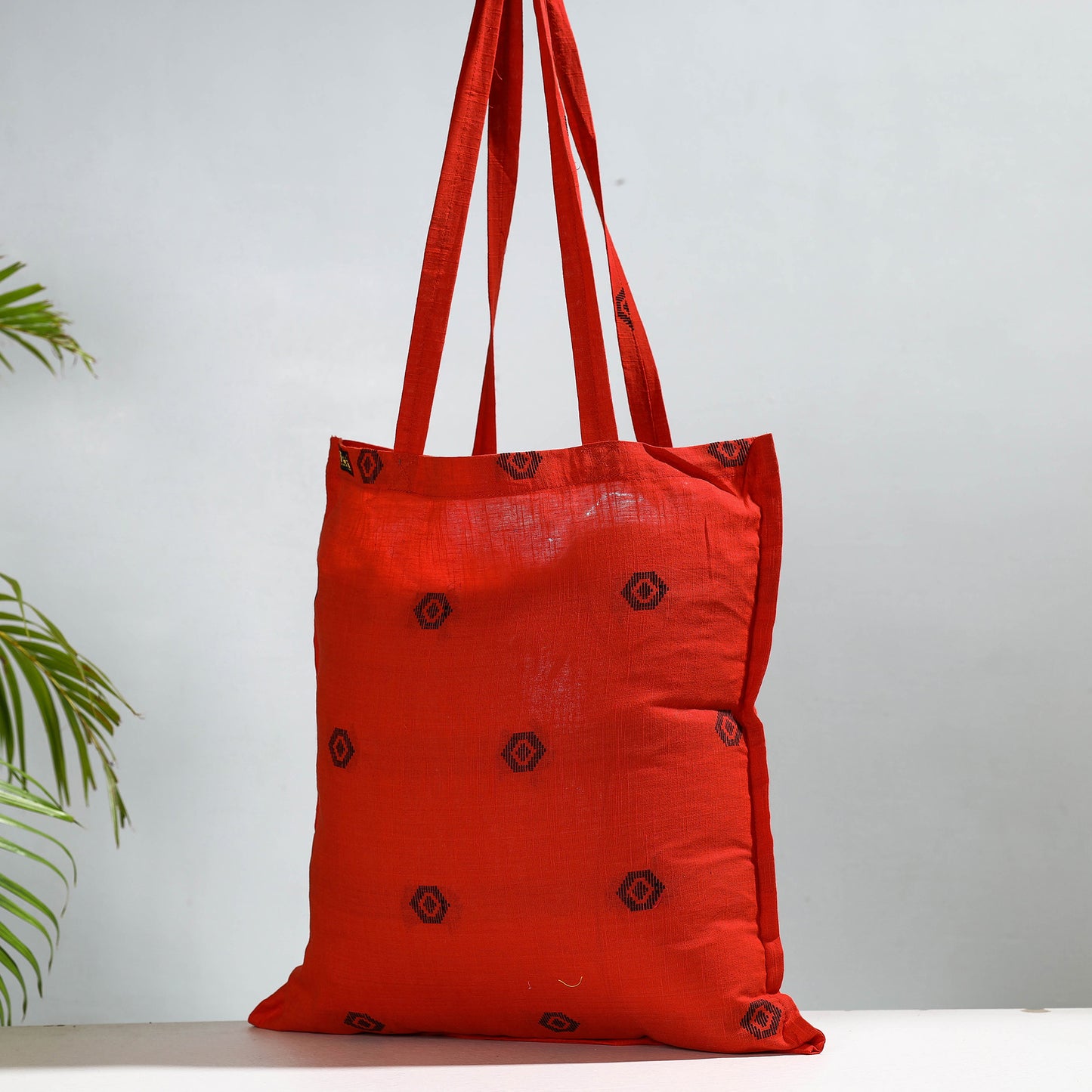 Red - Jacquard Cotton Jhola Bag