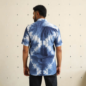 Blue - half sleeve tie & dye cotton men shibori shirt 10